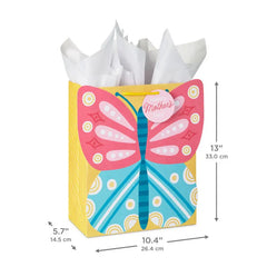 13" Colorful Butterfly Large Mother's Day Gift Bag With Tissue Paper