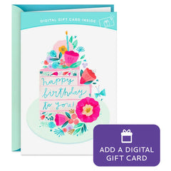 Lucky to Know You Cake and Flowers Gift Card Greeting Birthday Card