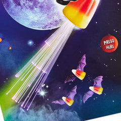 Cat on Light-Up Rocket Funny Musical Halloween Card