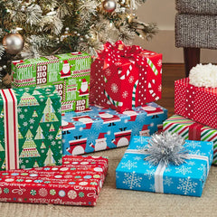Christmas Cheer 4-Pack Reversible Wrapping Paper Assortment, 150 sq. ft.