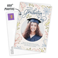 Hand-Drawn Flowers Custom Graduation Card for Her