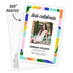Colorful Geometric Border Flat Graduation Party Invitation