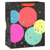 13" Bright Balloons on Black Large Birthday Gift Bag