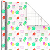 Colorful Birthday Cakes on White Wrapping Paper Roll, 20 sq. ft.