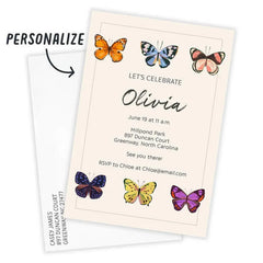 Colorful Butterflies Flat Birthday Invitation
