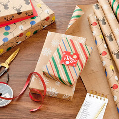 Colorful Christmas 4-Pack Kraft Wrapping Paper Assortment, 88 sq. ft.