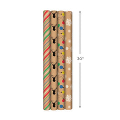 Colorful Christmas 4-Pack Kraft Wrapping Paper Assortment, 88 sq. ft.