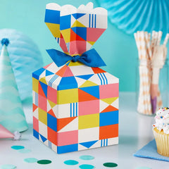 Colorful Geometric Vertical Treat Box With Ribbon Tie