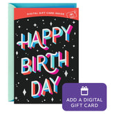 Colorful Lettering and Retro Stars Gift Card Greeting Birthday Card