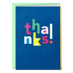 Colorful Thanks on Blue Blank Thank-You Note Cards, Pack of 5