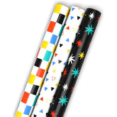 Colorful Shapes 3-Pack Assorted Wrapping Paper Mini Roll Bundle, 45 sq. ft. total