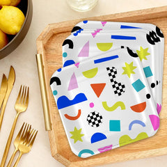 Scattered Shapes on White Dessert Plates, Pack of 8
