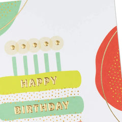 Colorful Striped Cake and Dots Birthday Card
