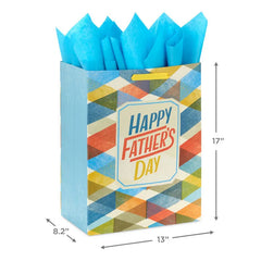 17" Multicolor Plaid Extra-Large Father's Day Gift Bag With Tissue Paper