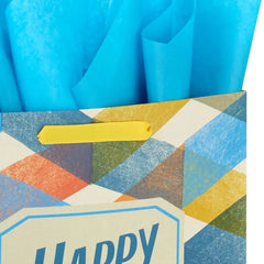 17" Multicolor Plaid Extra-Large Father's Day Gift Bag With Tissue Paper