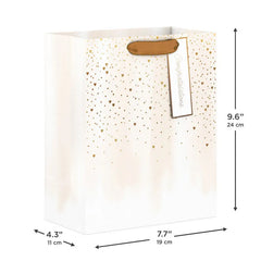 9.6" Metallic Wash With Gold Hearts Medium Gift Bag