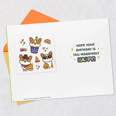 Corgi Dog in Party Hat Birthday Card for Kids With Stickers