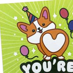 Corgi Dog in Party Hat Birthday Card for Kids With Stickers