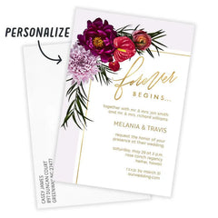 Forever Begins Peony Flat Wedding Invitation