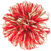 Coral and Gold Metallic Looped Pom Pom Gift Bow, 5"