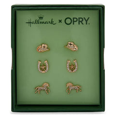 Hallmark x Opry® Crystal and Gold-Tone Stud Earrings, Set of 3