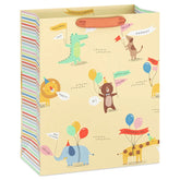13" Animals in Party Hats With Balloons on Yellow Large Gift Bag