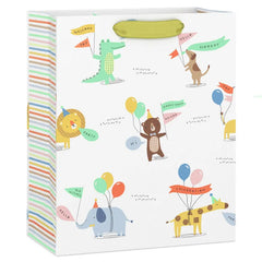 9.6" Animals in Party Hats With Balloons Medium Gift Bag