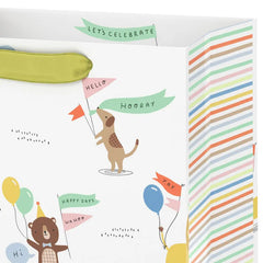 9.6" Animals in Party Hats With Balloons Medium Gift Bag