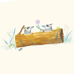 Cute Raccoons and Flowers Blank Card