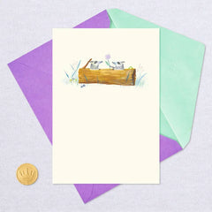 Cute Raccoons and Flowers Blank Card
