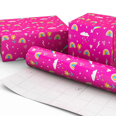 Rainbows and Flowers on Pink Jumbo Wrapping Paper, 90 sq. ft.