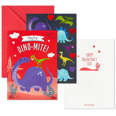 Dinosaur Fun Kids Assorted Valentines With Stickers, Pack of 24