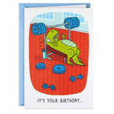Don't Lift a Finger Dinosaur at Gym Funny Birthday Card
