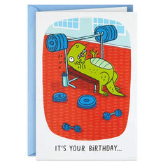 Don't Lift a Finger Dinosaur at Gym Funny Birthday Card