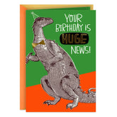 Huge News Party Dinosaur Funny Birthday Card for Kids