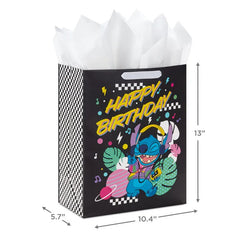 13" Disney Stitch Music Fun Large Gift Bag With Tissue Paper