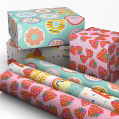Sweet Treats 3-Pack Assorted Wrapping Paper Roll Bundle, 75 sq. ft. total