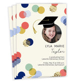 Colorful Dots and Grad Hat Graduation Invitation