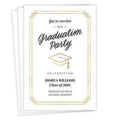Elegant Gold Border Flat Graduation Party Invitation