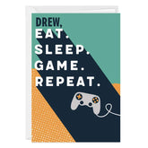 Eat Sleep Game Repeat Custom Celebration Card