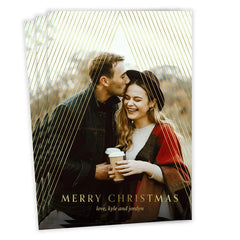 Elegant Gold Stripes Flat Christmas Photo Card