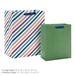 Cool Stripes and Solids 8-Pack Assorted Gift Bags