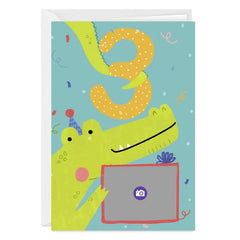 Festive Crocodile Custom 3rd Birthday Card