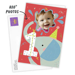 Festive Elephant Custom First Birthday Card