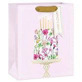 9.6" Floral Birthday Cake on Pink Medium Gift Bag