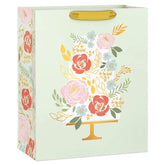 13" Tiered Floral Cake on Light Green Large Gift Bag
