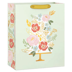 13" Tiered Floral Cake on Light Green Large Gift Bag