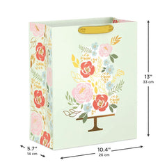 13" Tiered Floral Cake on Light Green Large Gift Bag