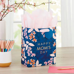 9.6" Floral on Navy Medium Mother's Day Gift Bag With Tissue