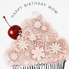 Floral Pink Cupcake Birthday Card for Mom